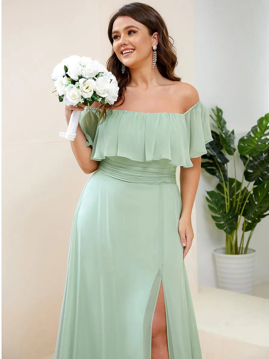 Robe de demoiselle d'honneur grande taille à volants et épaules dénudées