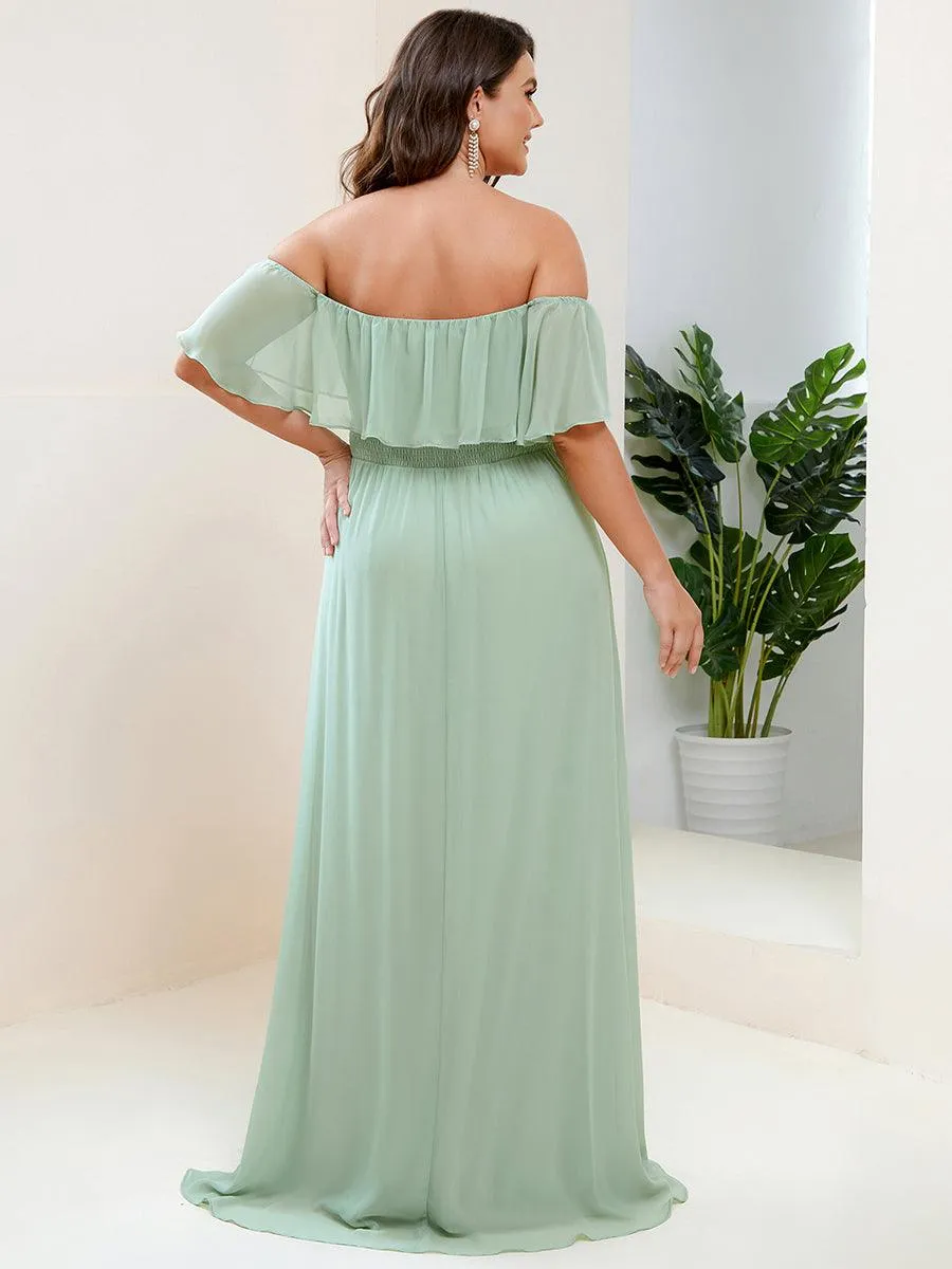 Robe de demoiselle d'honneur grande taille à volants et épaules dénudées