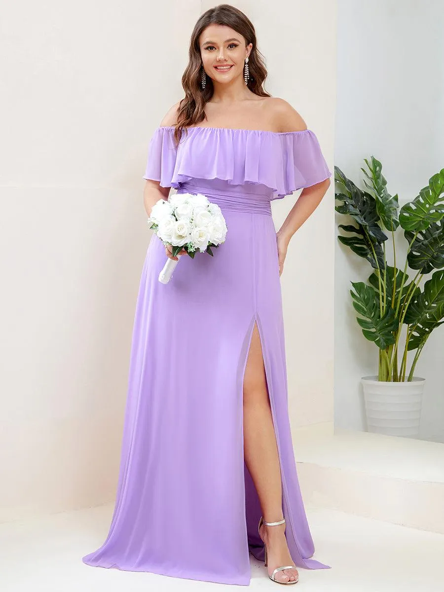 Robe de demoiselle d'honneur grande taille à volants et épaules dénudées