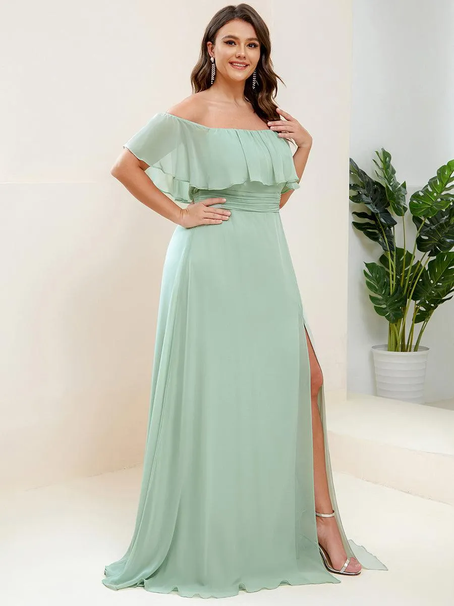 Robe de demoiselle d'honneur grande taille à volants et épaules dénudées