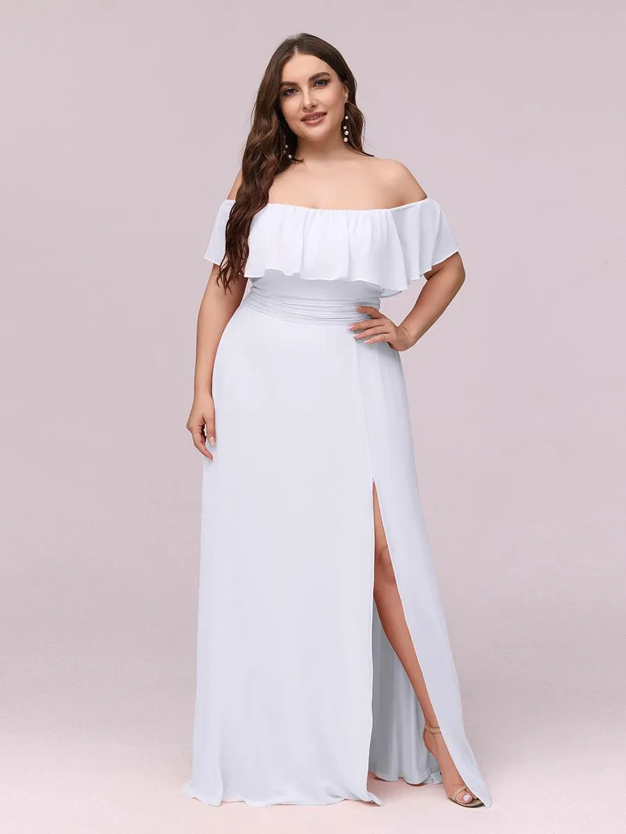 Robe de demoiselle d'honneur grande taille à volants et épaules dénudées