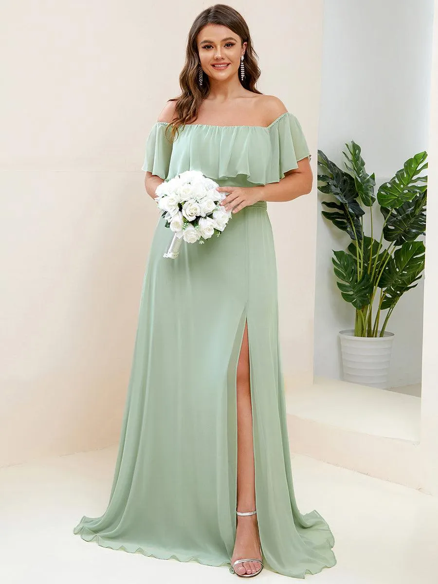 Robe de demoiselle d'honneur grande taille à volants et épaules dénudées