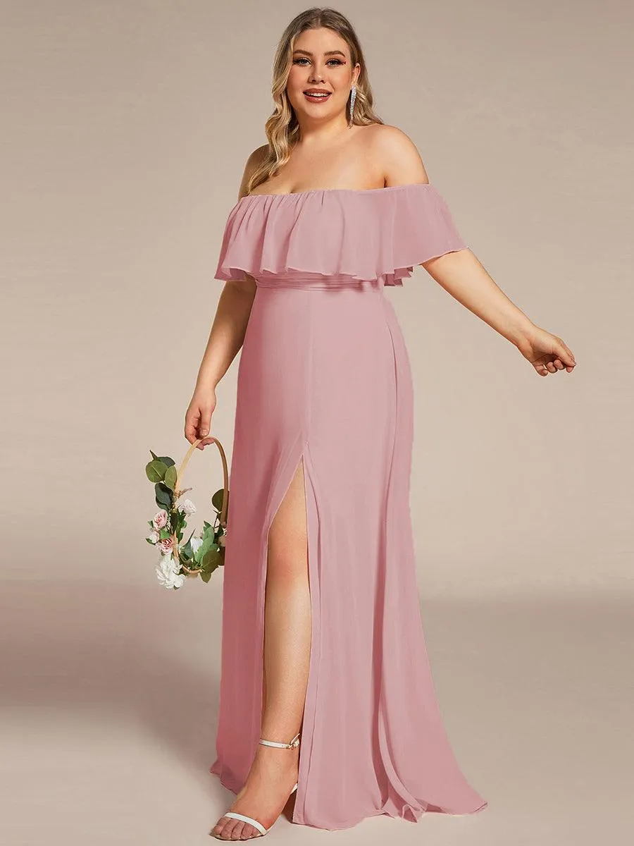Robe de demoiselle d'honneur grande taille à volants et épaules dénudées