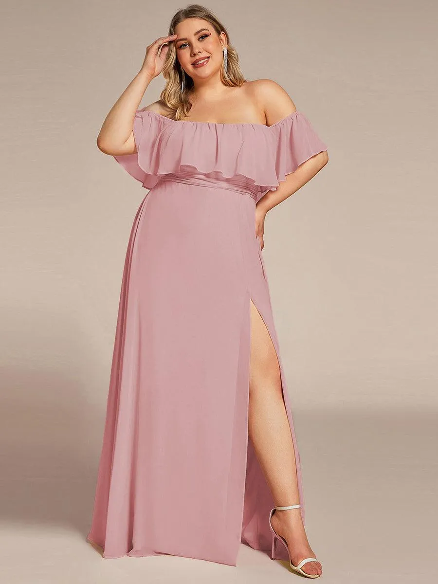 Robe de demoiselle d'honneur grande taille à volants et épaules dénudées