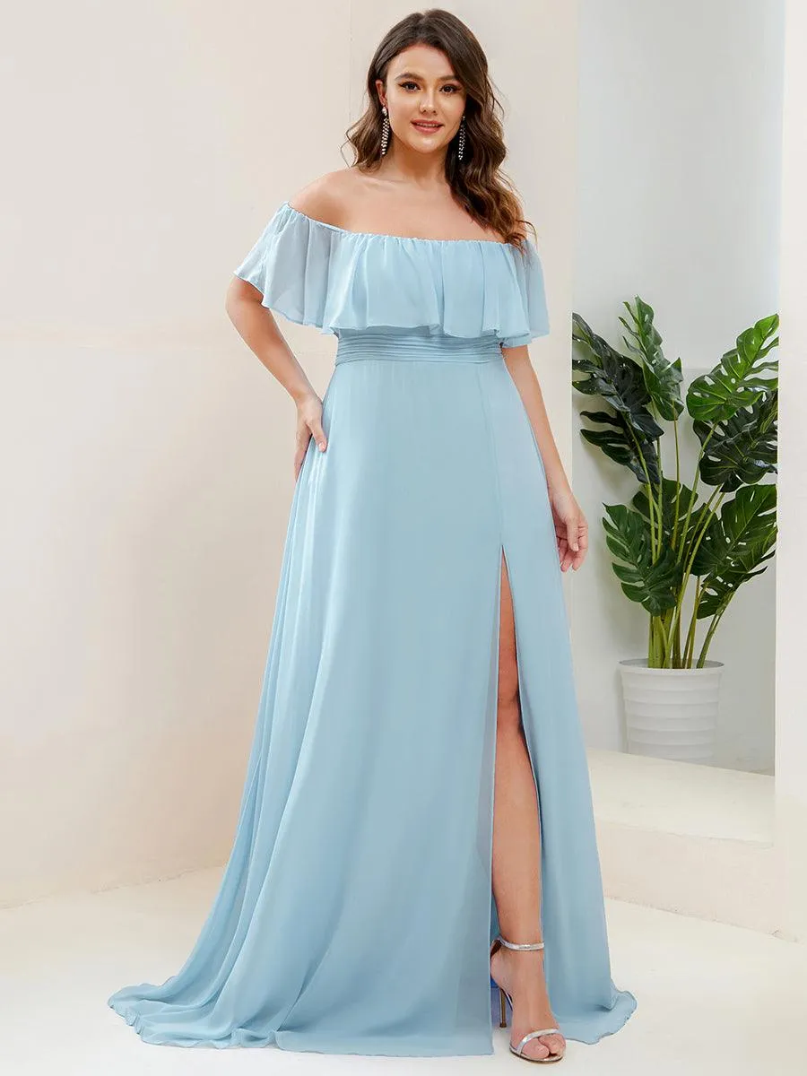 Robe de demoiselle d'honneur grande taille à volants et épaules dénudées
