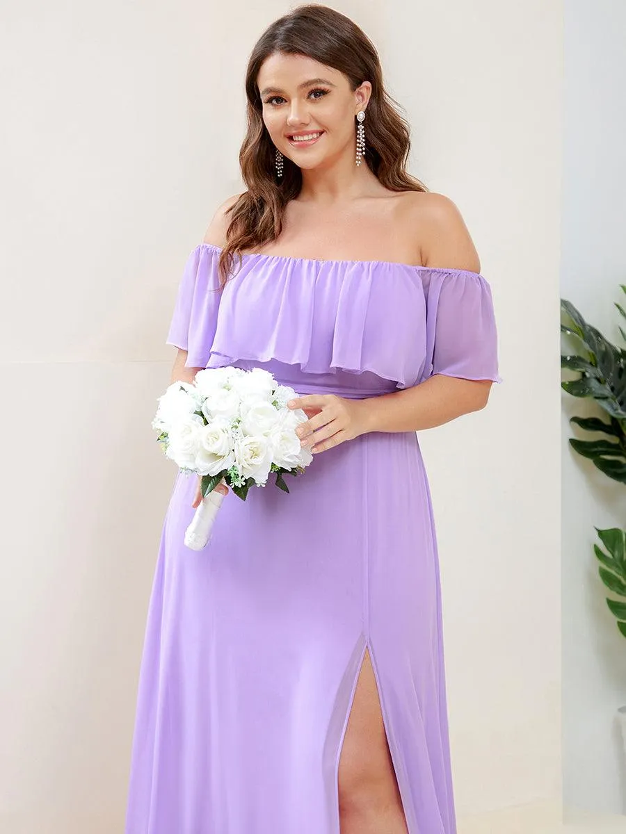 Robe de demoiselle d'honneur grande taille à volants et épaules dénudées