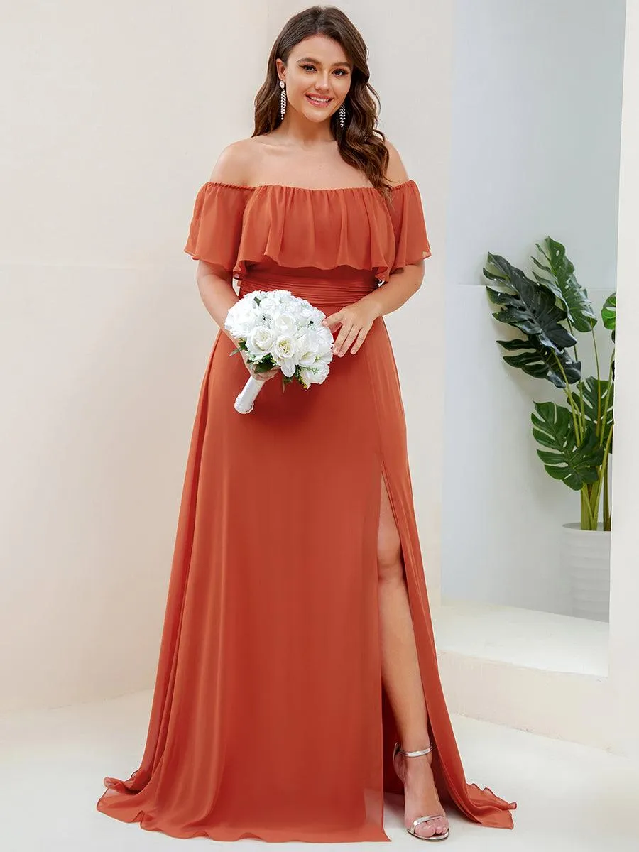 Robe de demoiselle d'honneur grande taille à volants et épaules dénudées