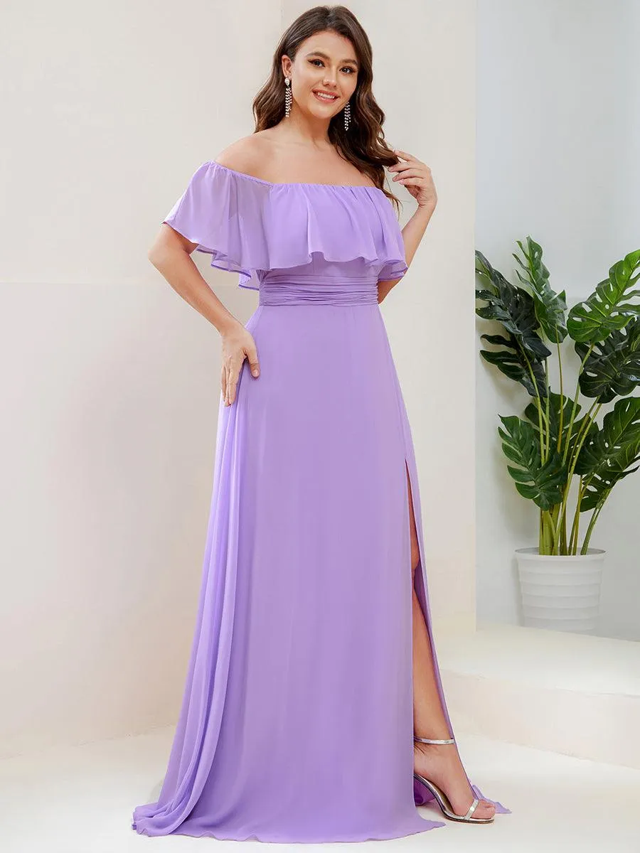 Robe de demoiselle d'honneur grande taille à volants et épaules dénudées