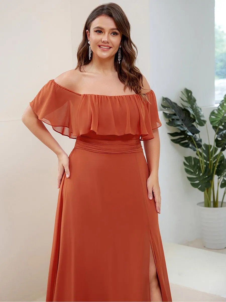 Robe de demoiselle d'honneur grande taille à volants et épaules dénudées