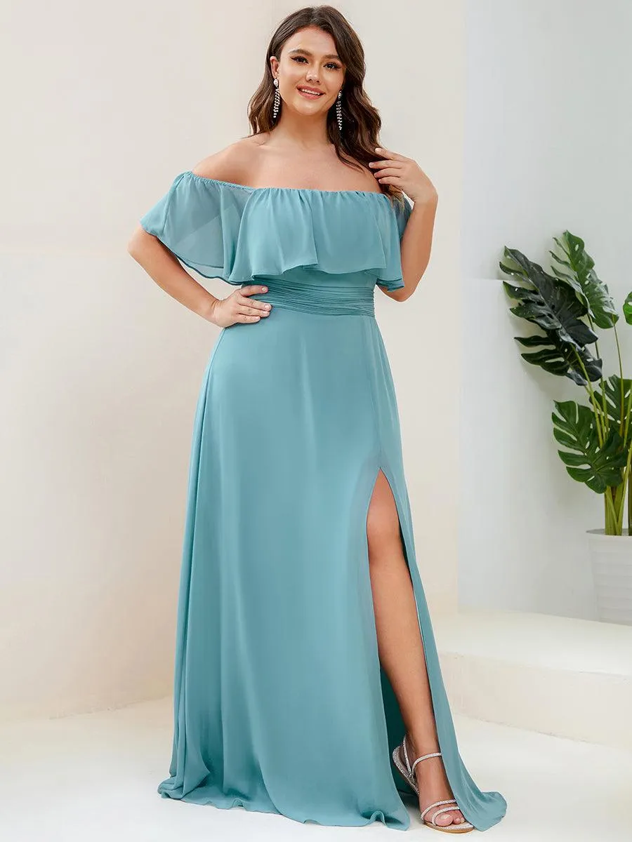 Robe de demoiselle d'honneur grande taille à volants et épaules dénudées