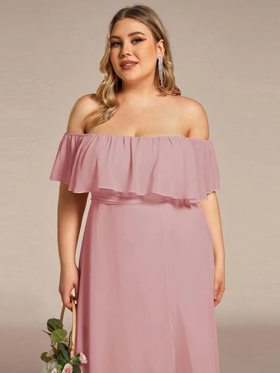 Robe de demoiselle d'honneur grande taille à volants et épaules dénudées
