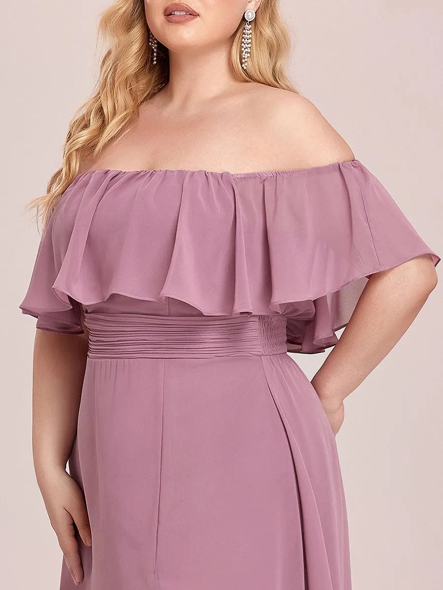 Robe de demoiselle d'honneur grande taille à volants et épaules dénudées