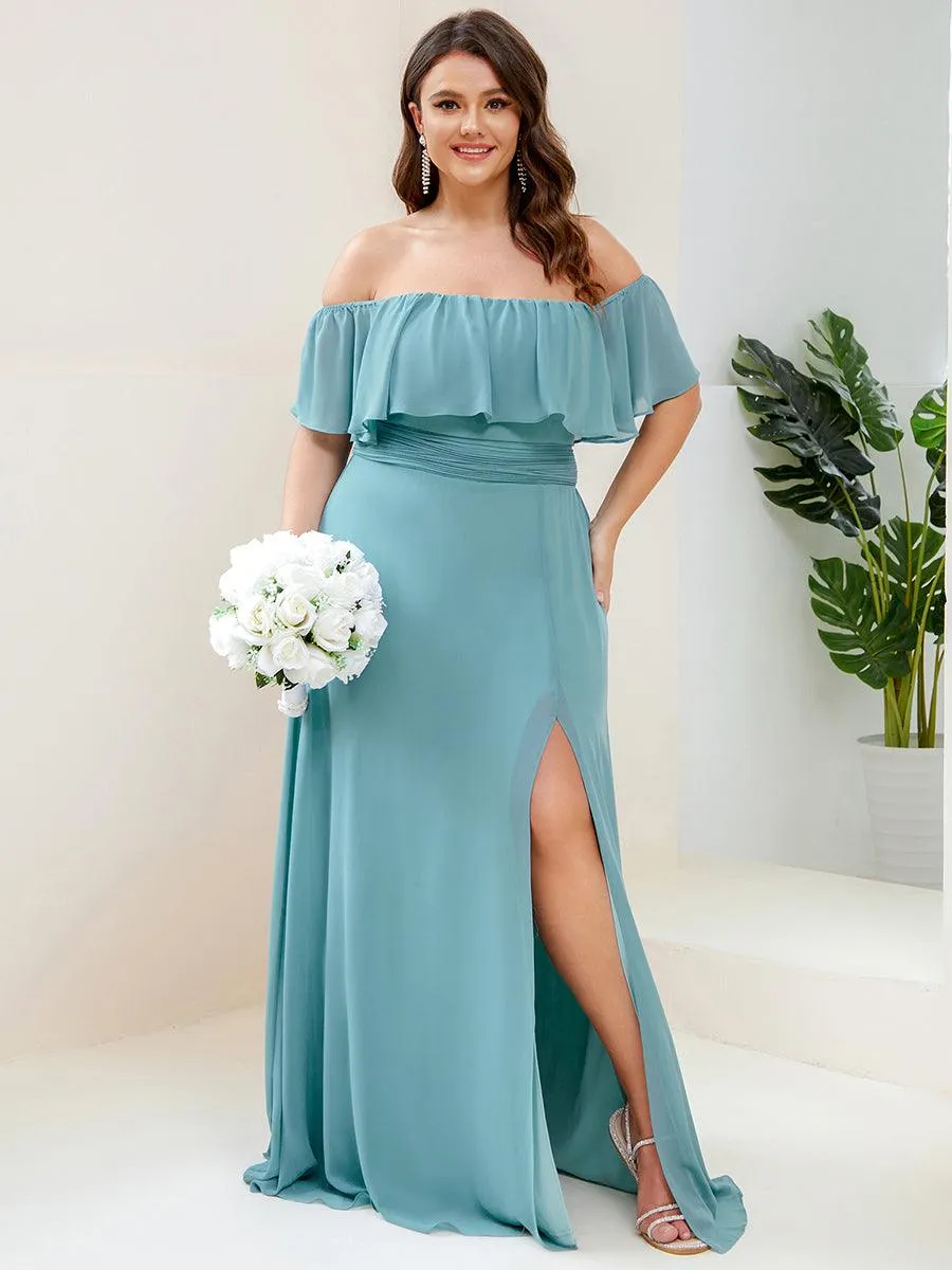 Robe de demoiselle d'honneur grande taille à volants et épaules dénudées