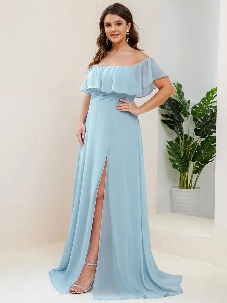 Robe de demoiselle d'honneur grande taille à volants et épaules dénudées