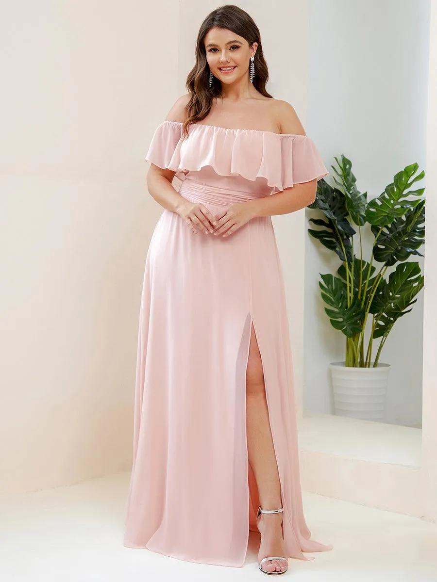 Robe de demoiselle d'honneur grande taille à volants et épaules dénudées