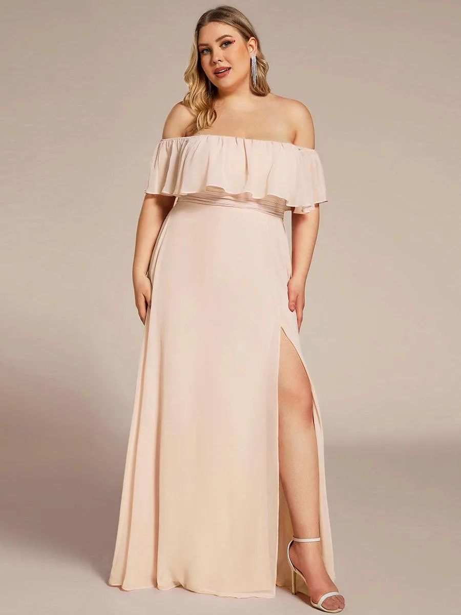 Robe de demoiselle d'honneur grande taille à volants et épaules dénudées