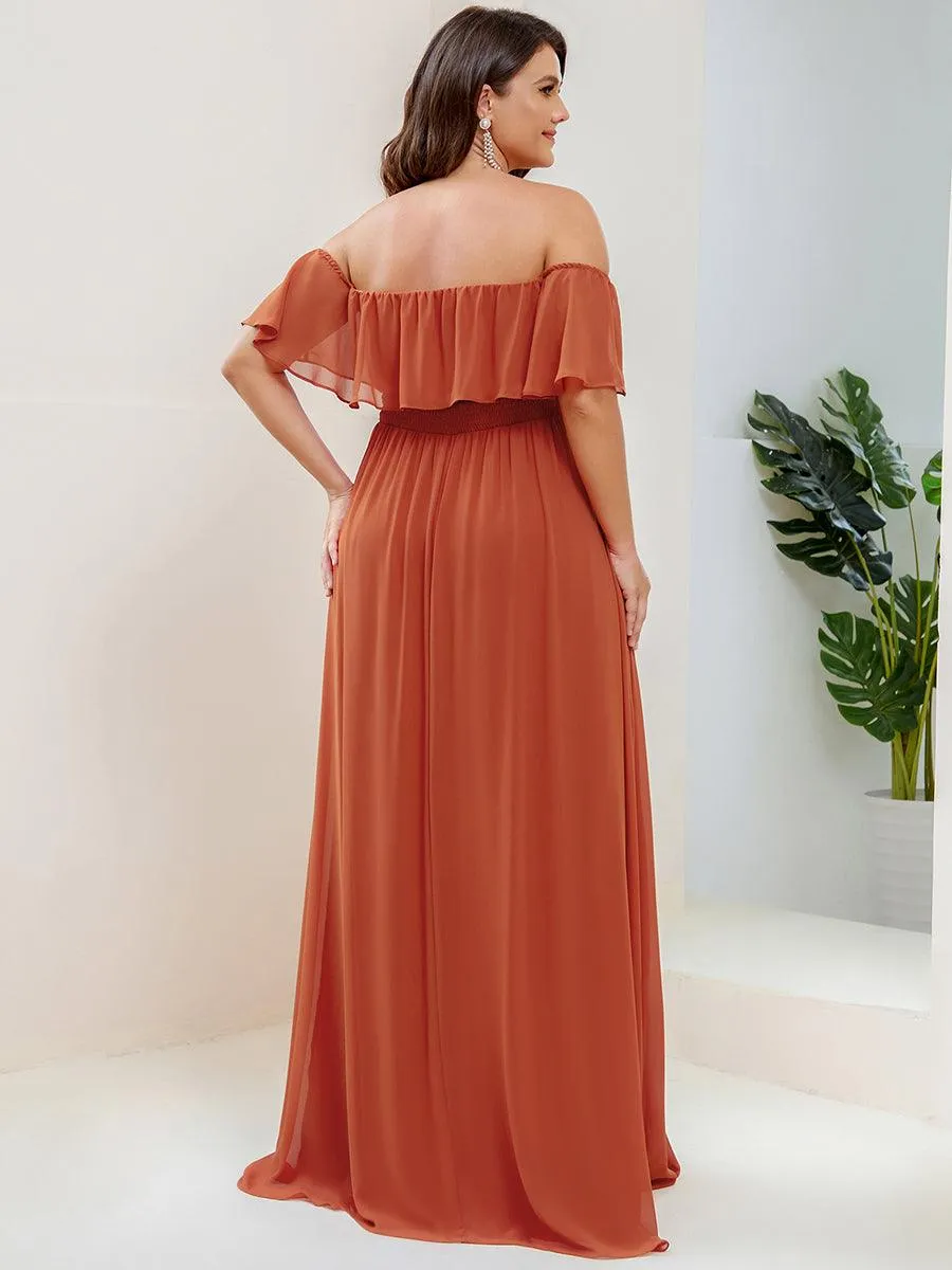 Robe de demoiselle d'honneur grande taille à volants et épaules dénudées