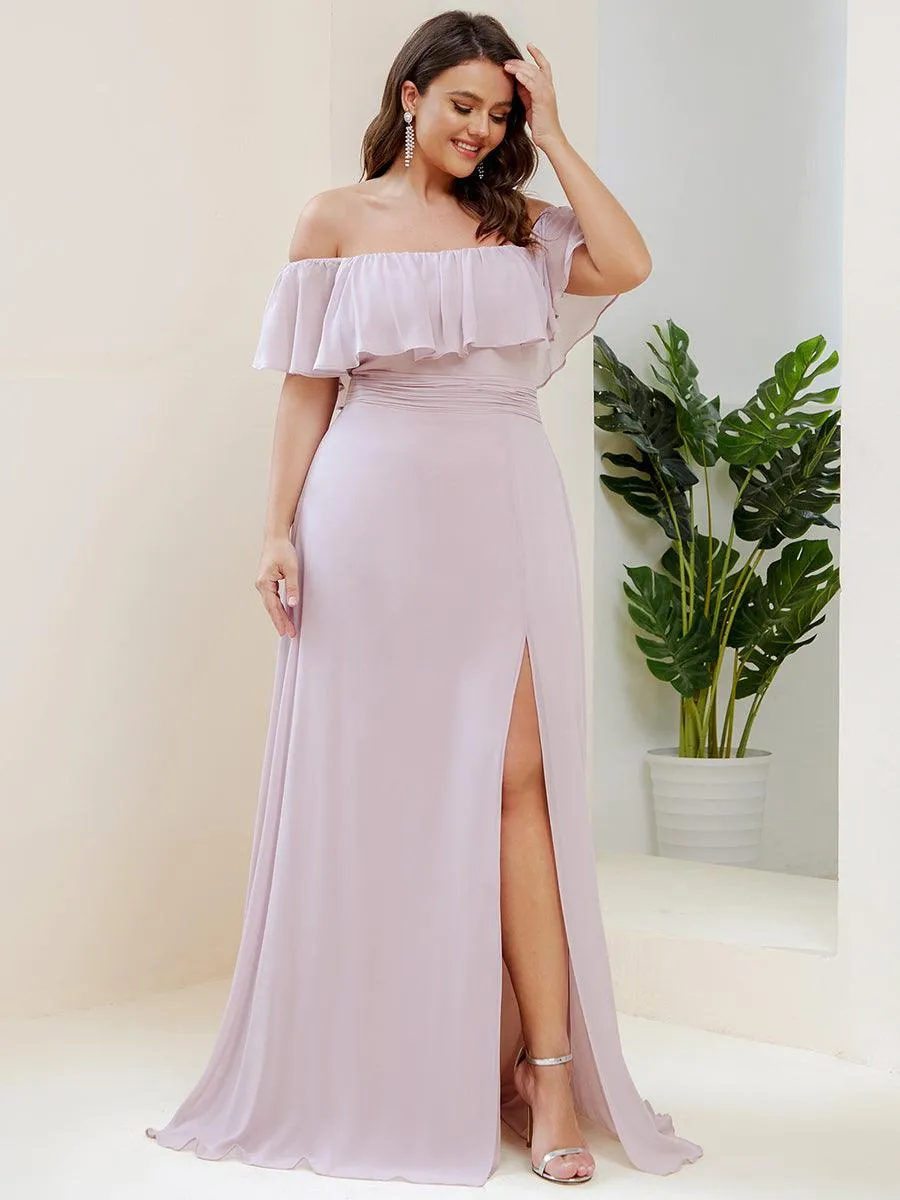 Robe de demoiselle d'honneur grande taille à volants et épaules dénudées