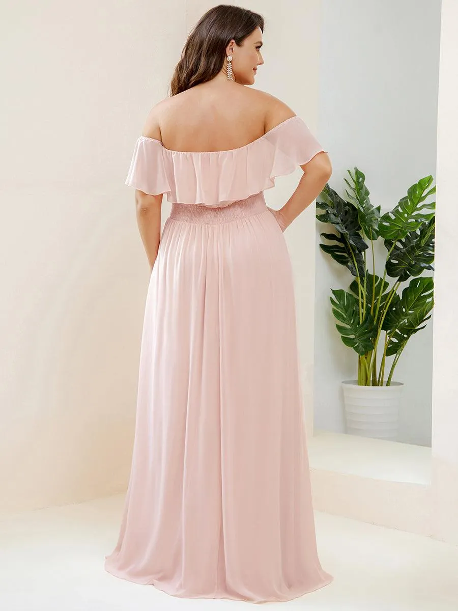 Robe de demoiselle d'honneur grande taille à volants et épaules dénudées