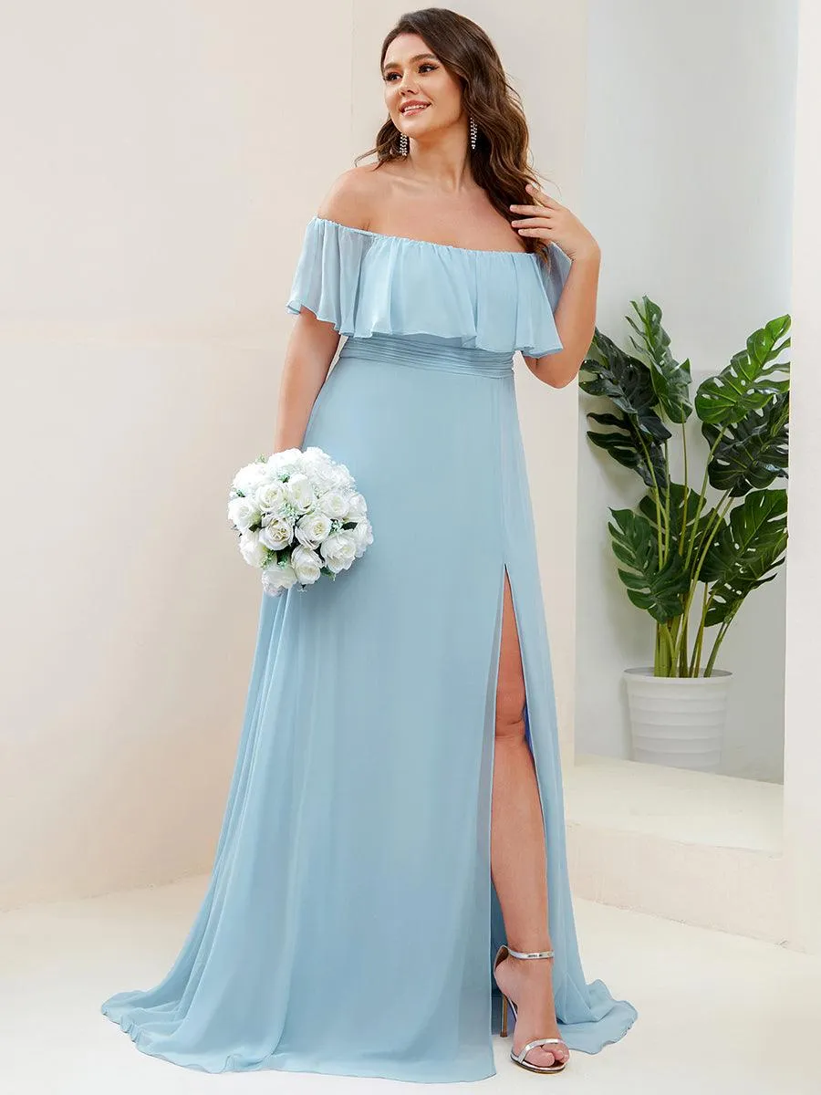 Robe de demoiselle d'honneur grande taille à volants et épaules dénudées