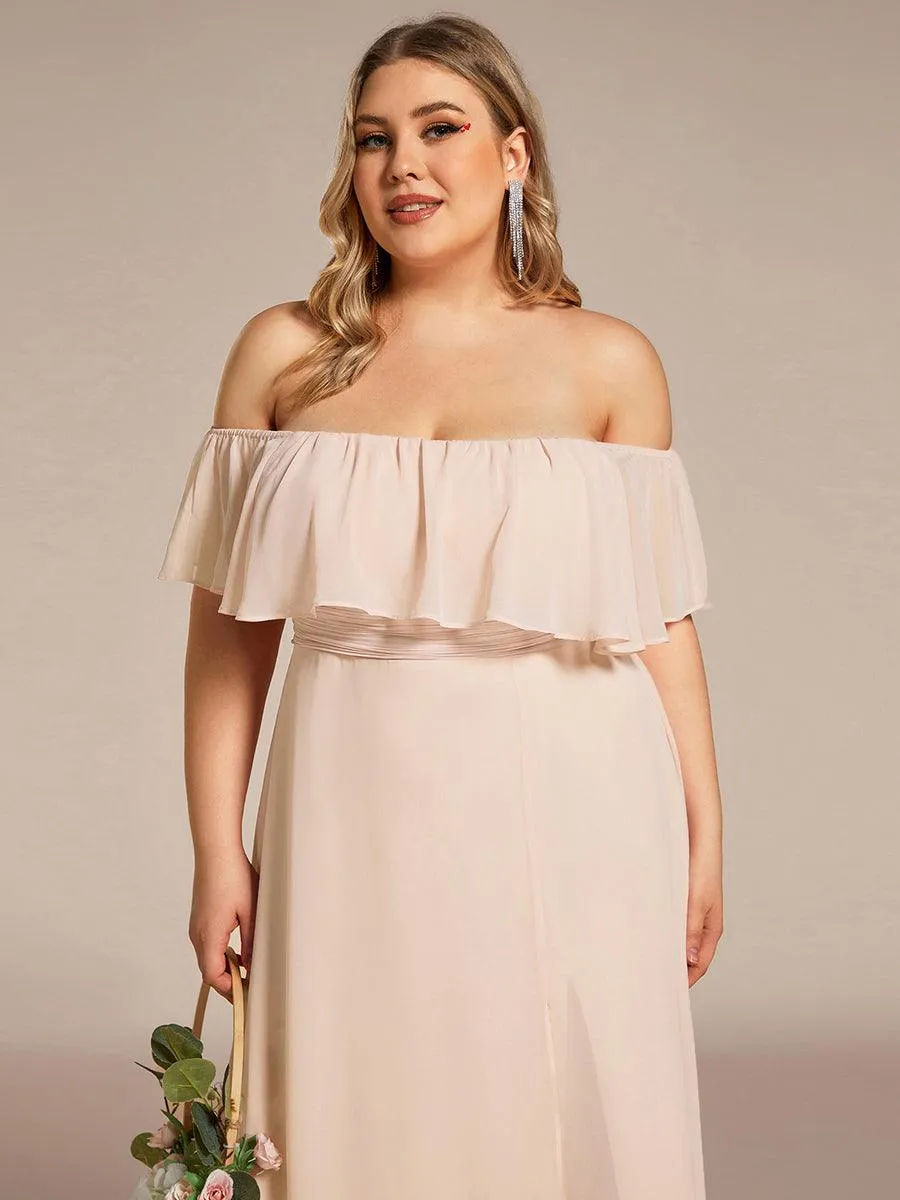 Robe de demoiselle d'honneur grande taille à volants et épaules dénudées
