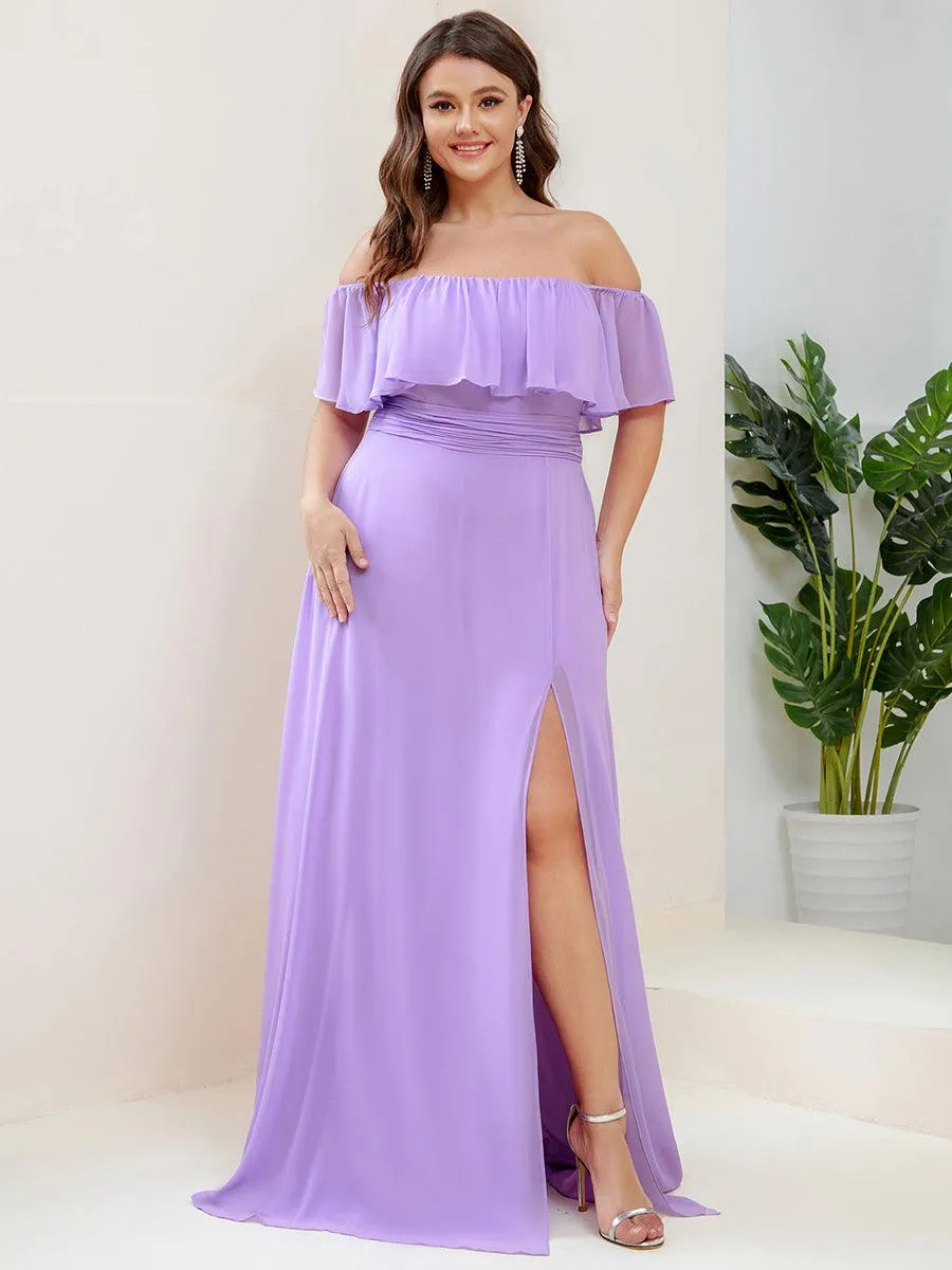 Robe de demoiselle d'honneur grande taille à volants et épaules dénudées