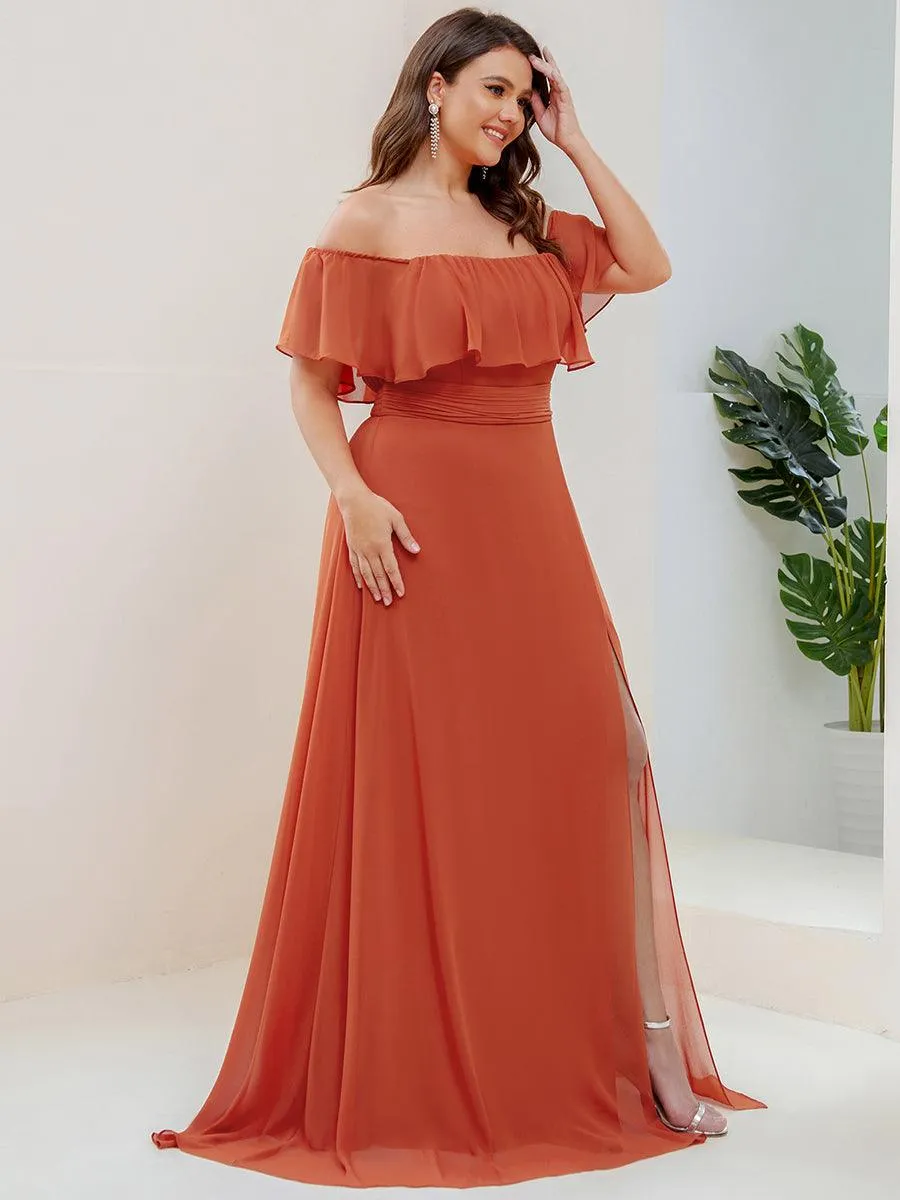 Robe de demoiselle d'honneur grande taille à volants et épaules dénudées