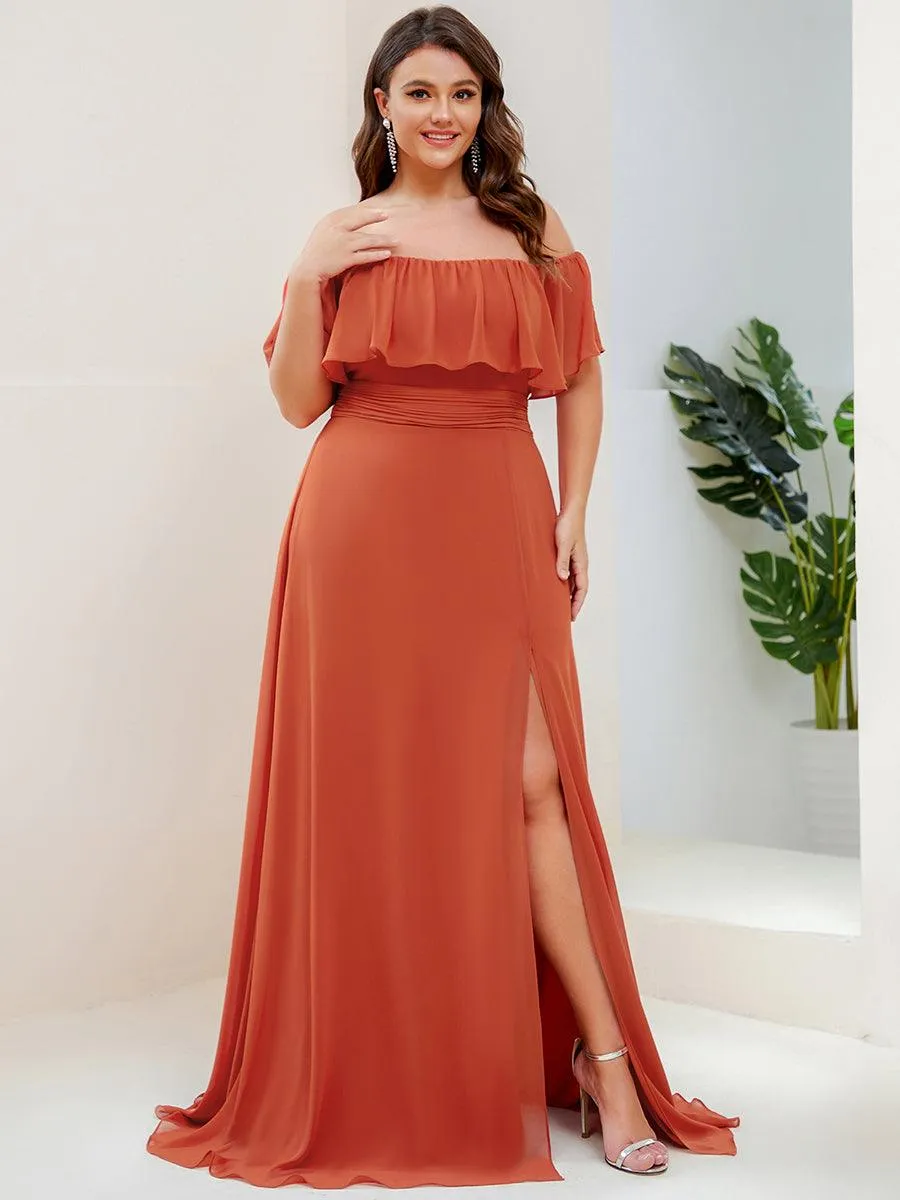 Robe de demoiselle d'honneur grande taille à volants et épaules dénudées