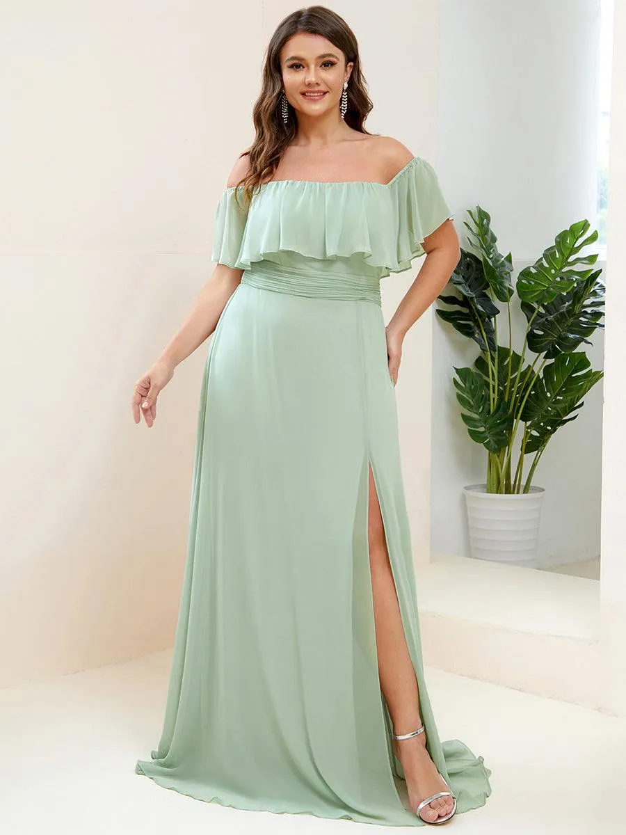 Robe de demoiselle d'honneur grande taille à volants et épaules dénudées