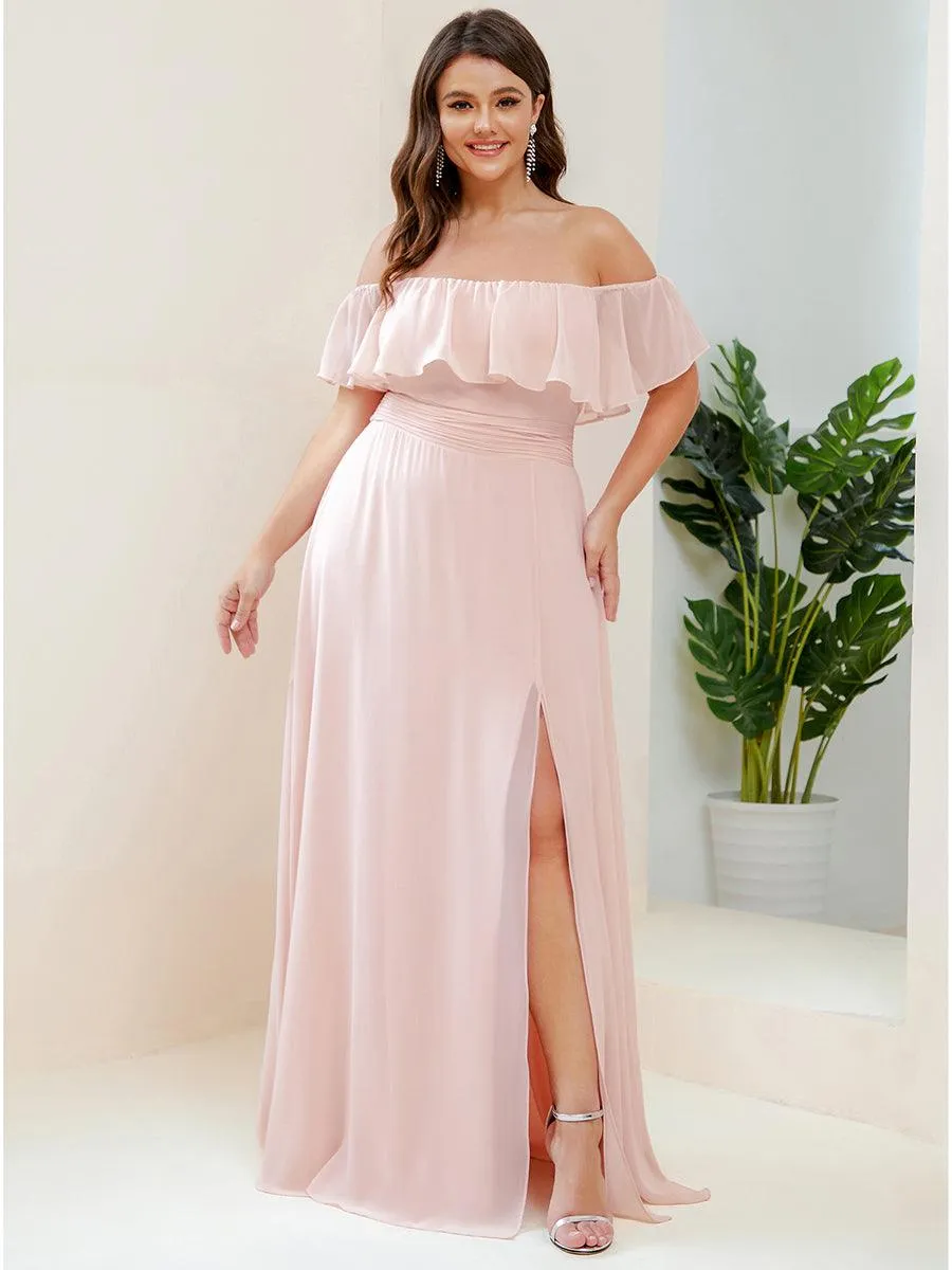 Robe de demoiselle d'honneur grande taille à volants et épaules dénudées