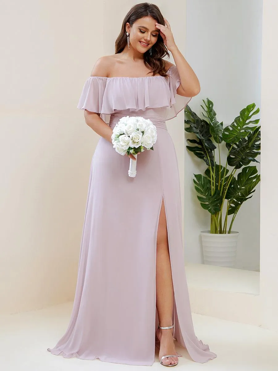 Robe de demoiselle d'honneur grande taille à volants et épaules dénudées