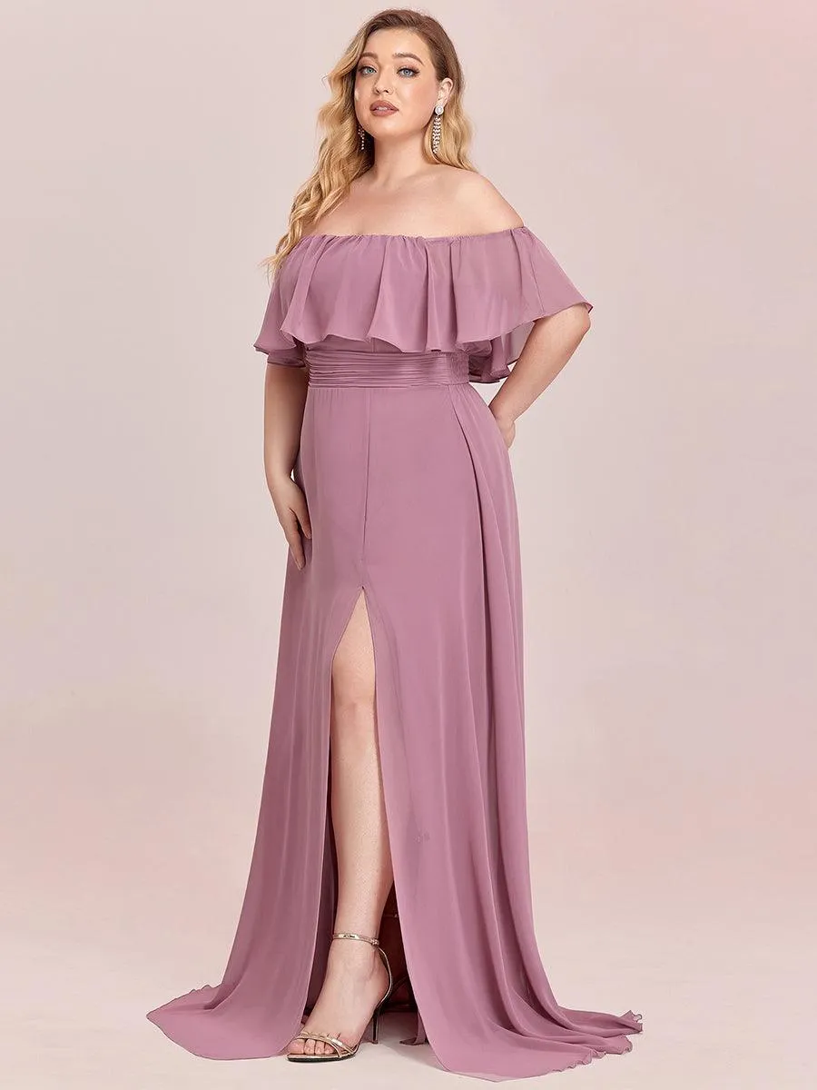 Robe de demoiselle d'honneur grande taille à volants et épaules dénudées