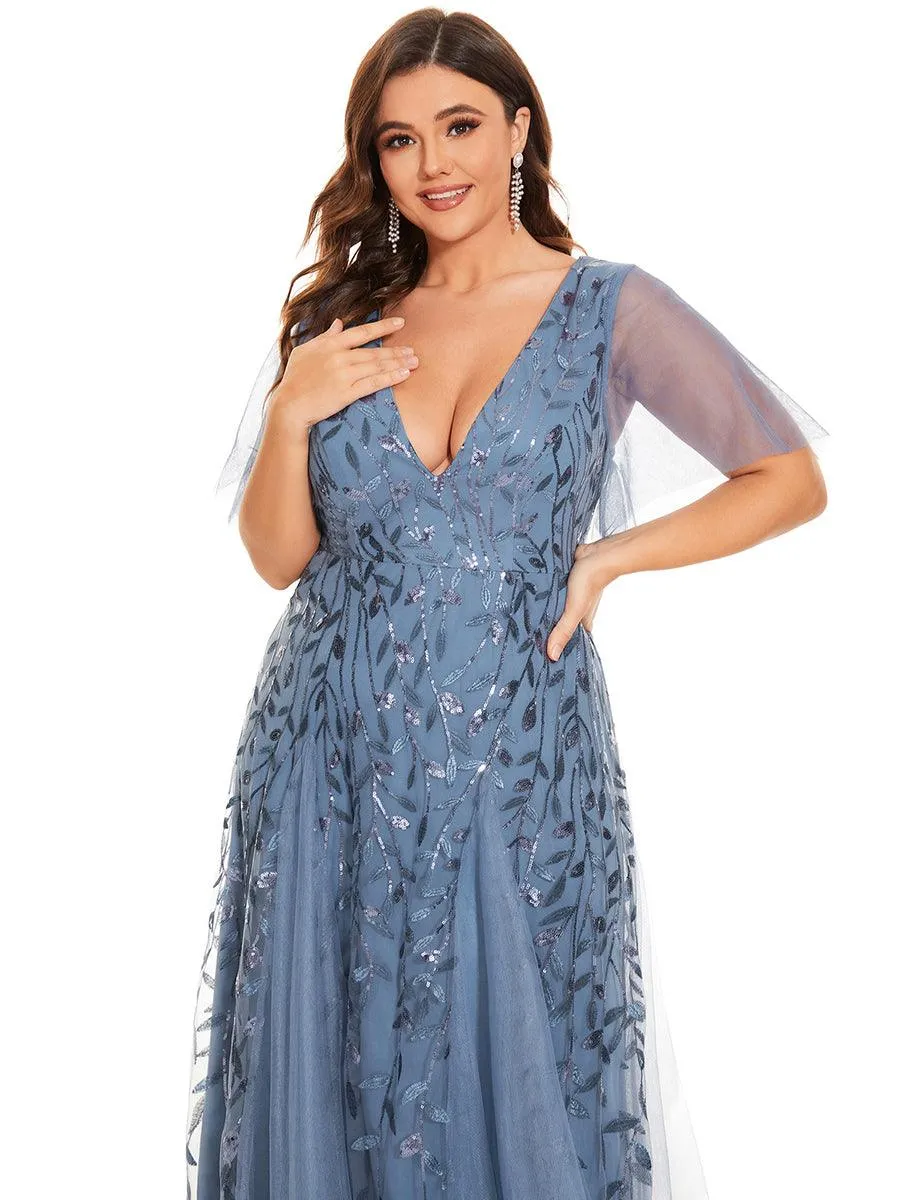 Robe de soirée de mariage à col en V et manches à volants