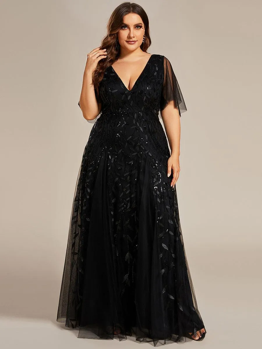 Robe de soirée de mariage à col en V et manches à volants