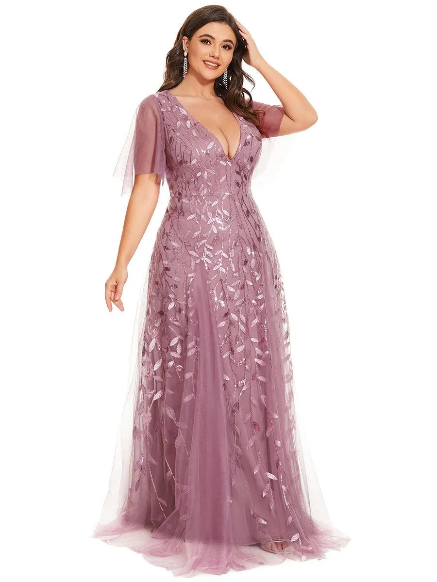 Robe de soirée de mariage à col en V et manches à volants