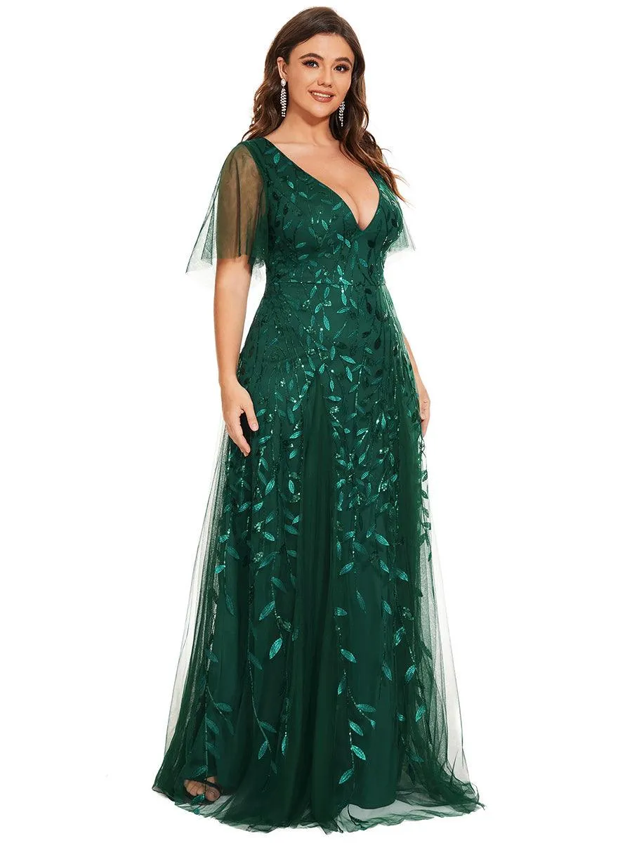Robe de soirée de mariage à col en V et manches à volants