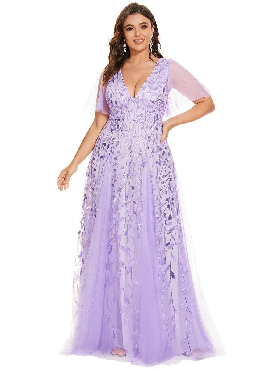 Robe de soirée de mariage à col en V et manches à volants