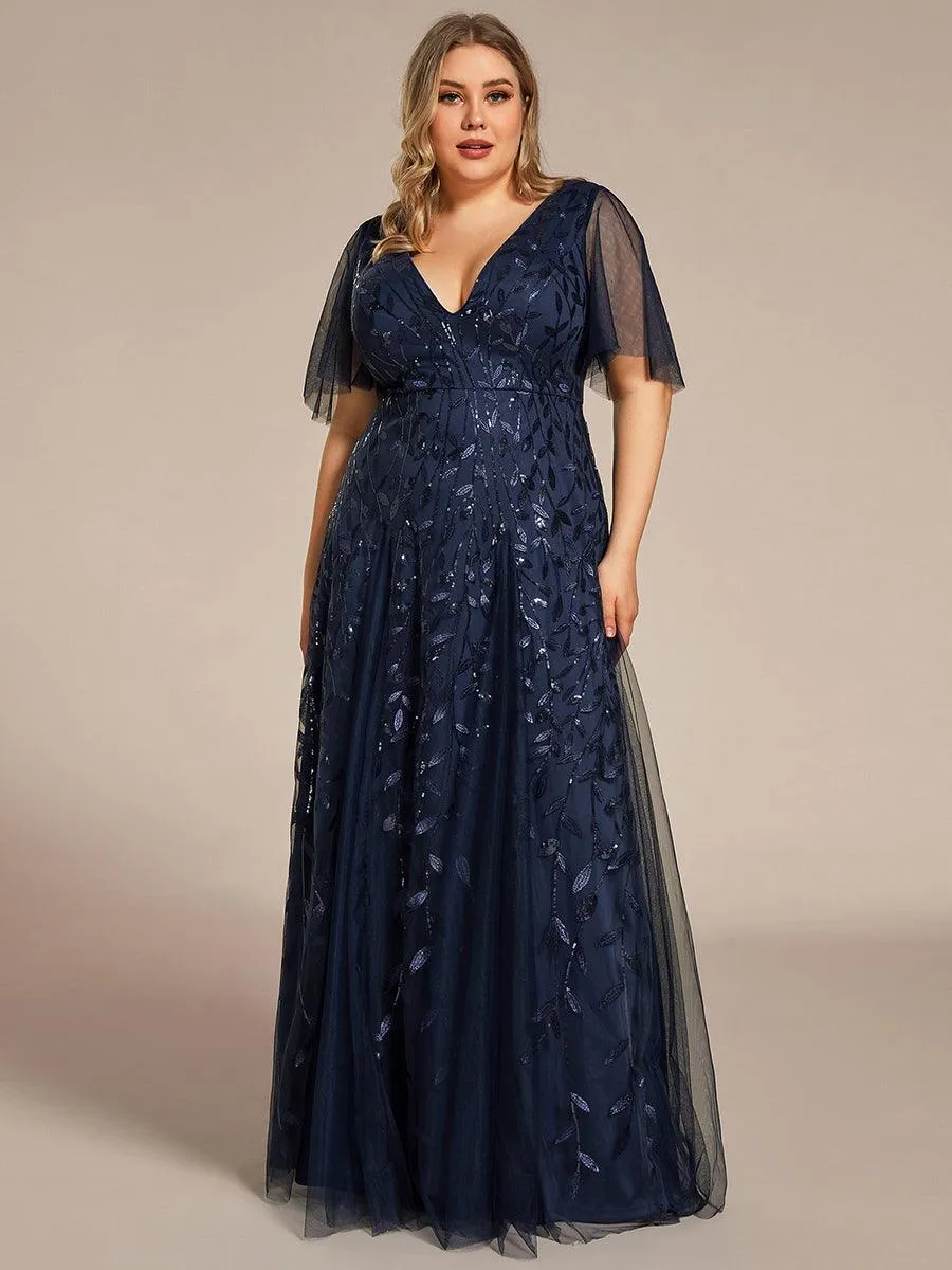 Robe de soirée de mariage à col en V et manches à volants