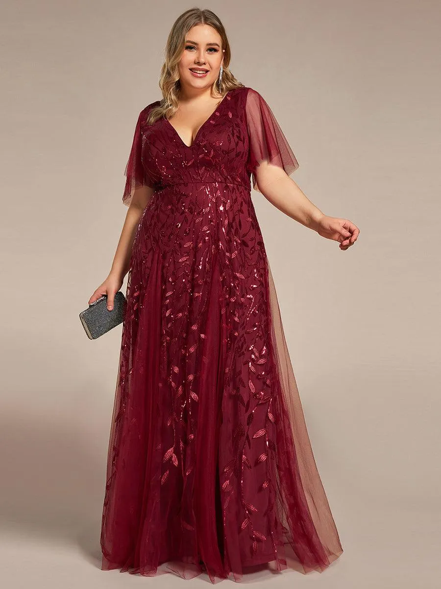 Robe de soirée de mariage à col en V et manches à volants