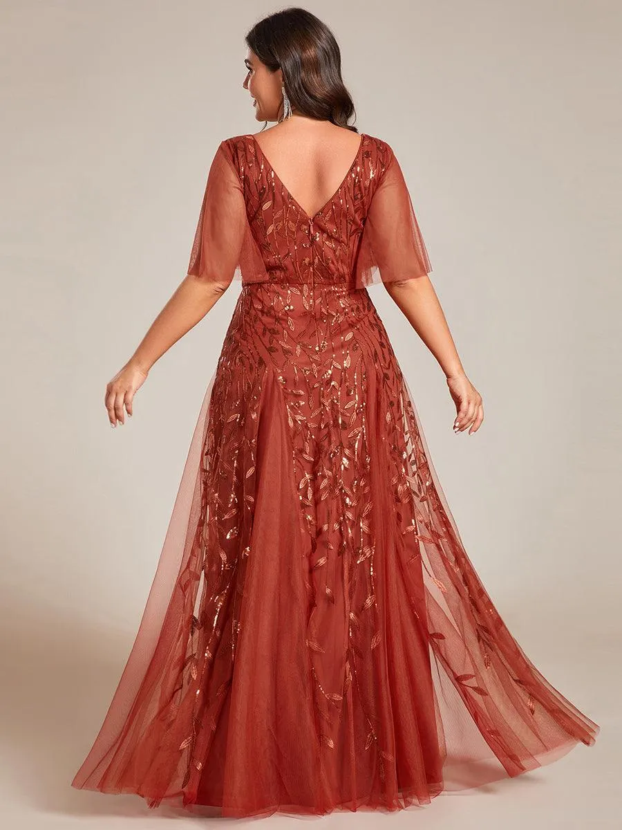 Robe de soirée de mariage à col en V et manches à volants