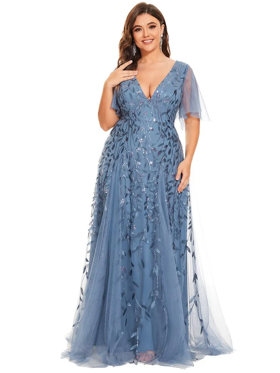 Robe de soirée de mariage à col en V et manches à volants
