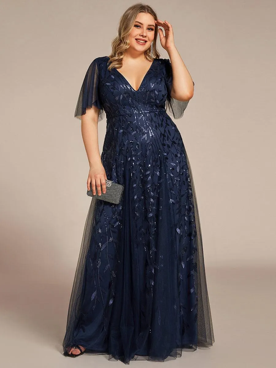 Robe de soirée de mariage à col en V et manches à volants