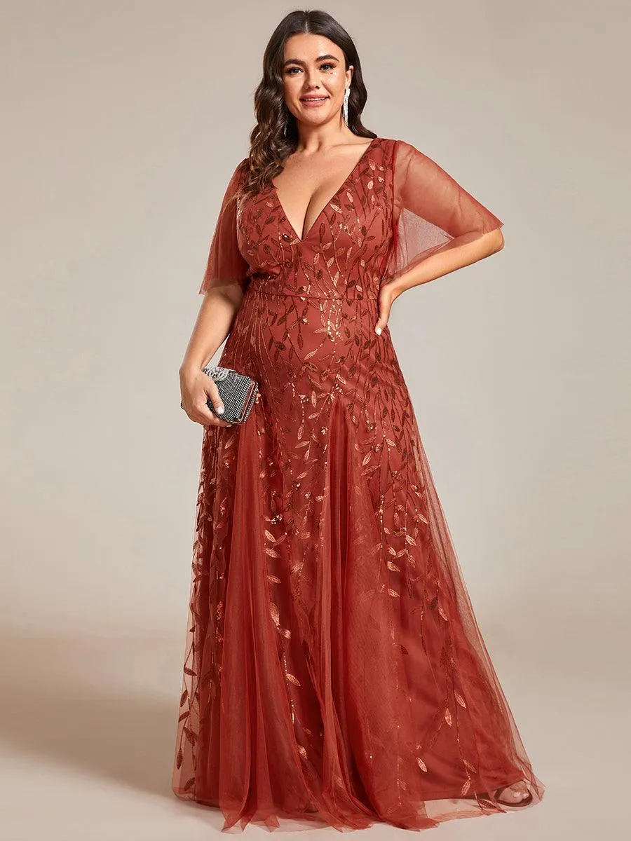 Robe de soirée de mariage à col en V et manches à volants