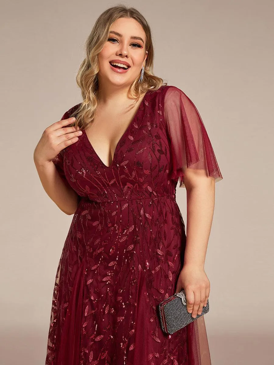 Robe de soirée de mariage à col en V et manches à volants