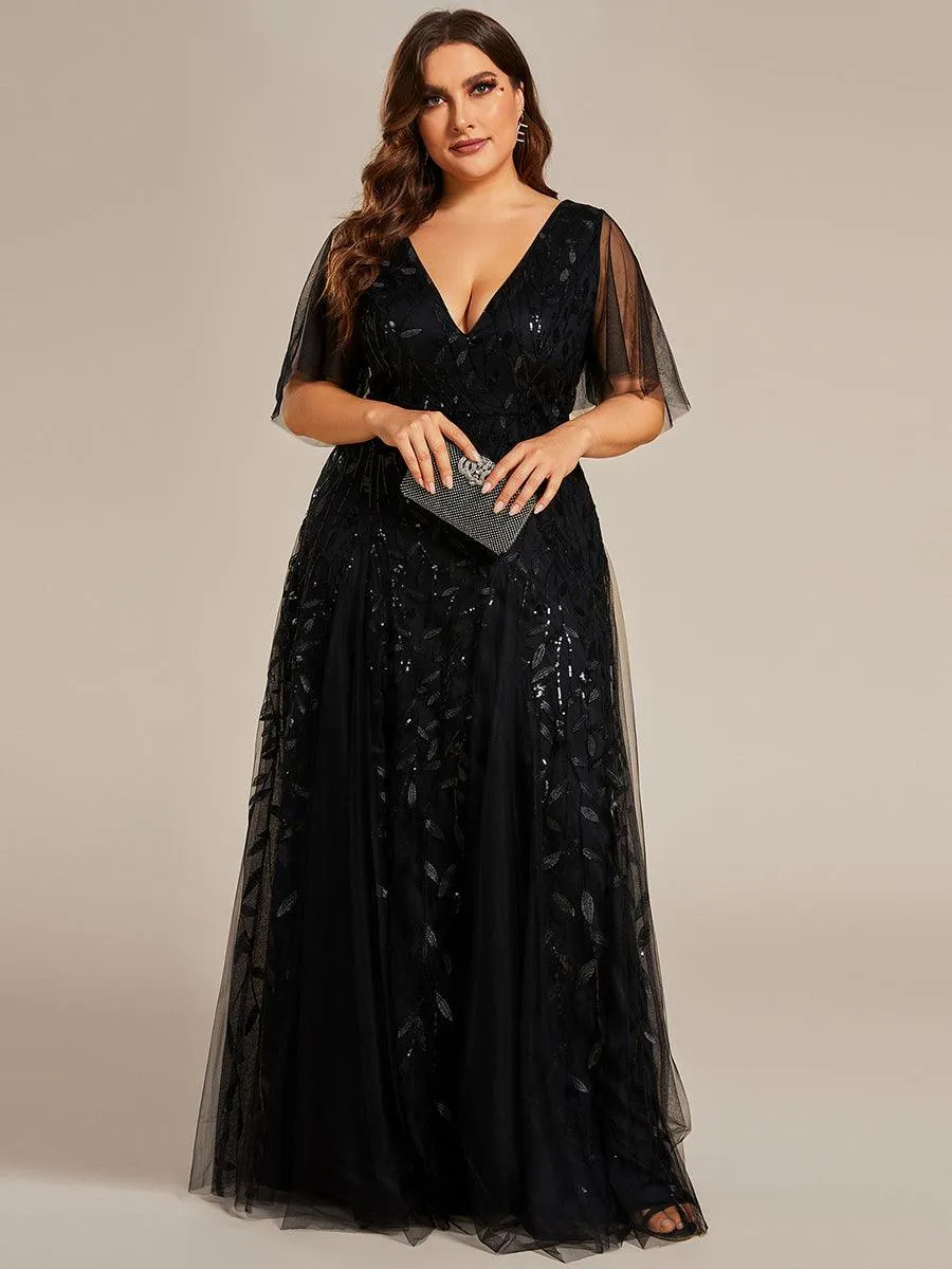 Robe de soirée de mariage à col en V et manches à volants