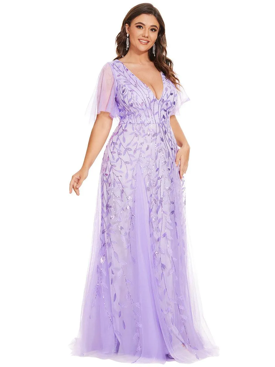 Robe de soirée de mariage à col en V et manches à volants