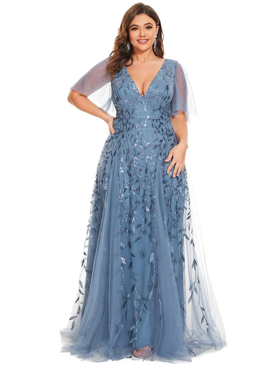 Robe de soirée de mariage à col en V et manches à volants