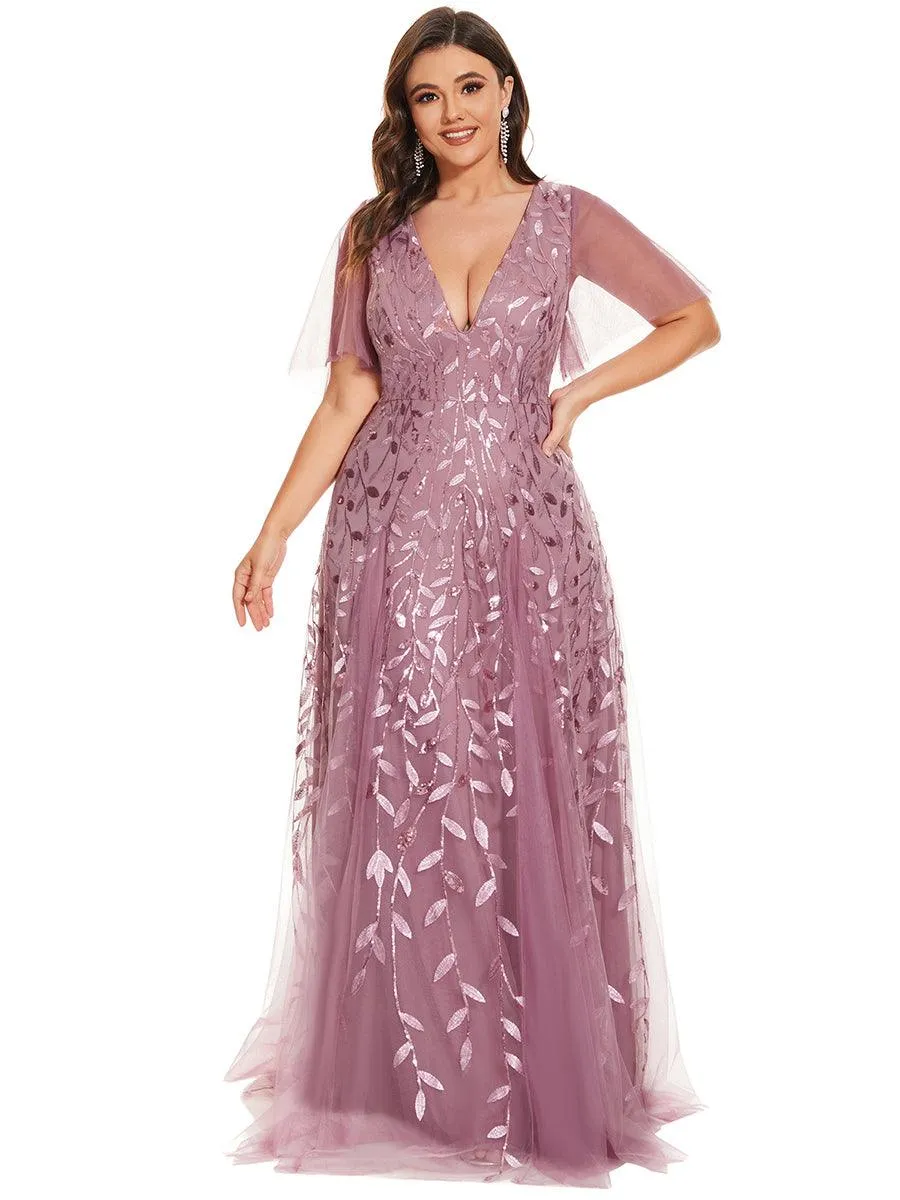 Robe de soirée de mariage à col en V et manches à volants