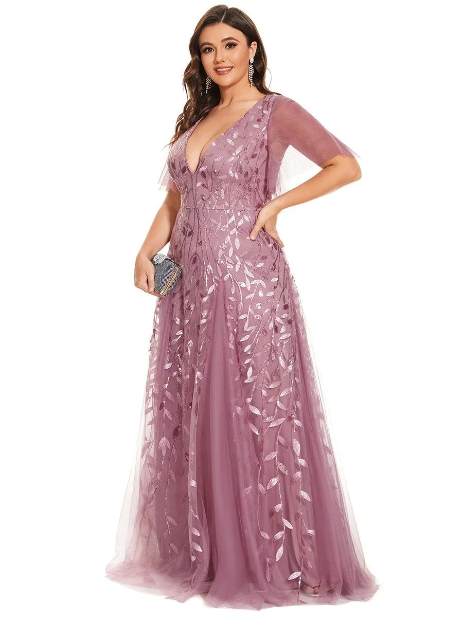 Robe de soirée de mariage à col en V et manches à volants