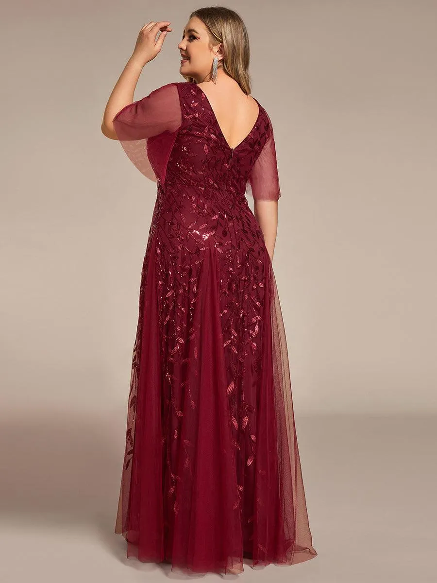 Robe de soirée de mariage à col en V et manches à volants
